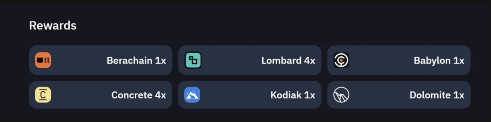 Lombard vault rewards showing Berachain 1x, Lombard 4x, Babylon 1x, Concrete 4x, Kodiak 1x, Dolomite 1x