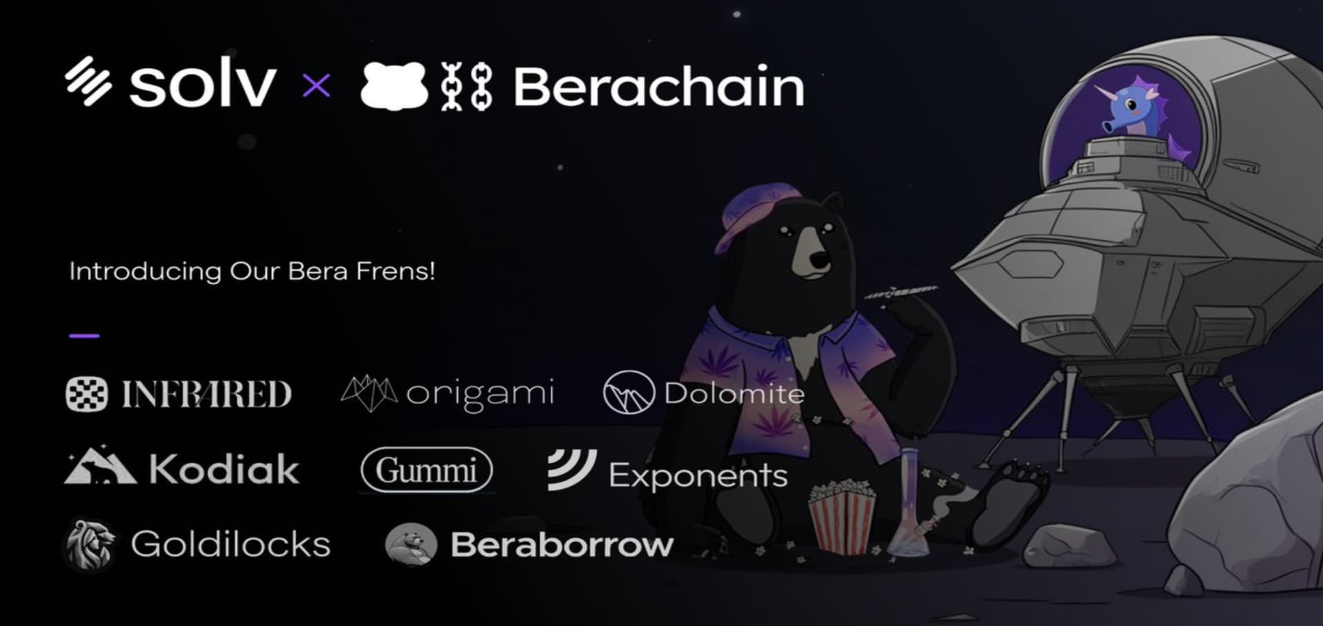 Solv x Berachain partners including Infrared, Origami, Dolomite, Kodiak, Goldilocks, and Beraborrow