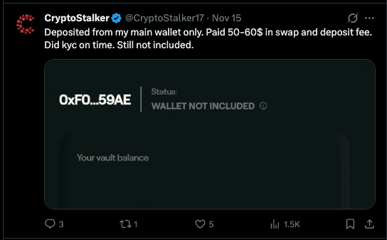Phase 2 user experience issues — CryptoStalker showing wallet not included despite completing KYC, ramenpepe questioning mass KYC failure, users reporting lost funds and confusing verification flows